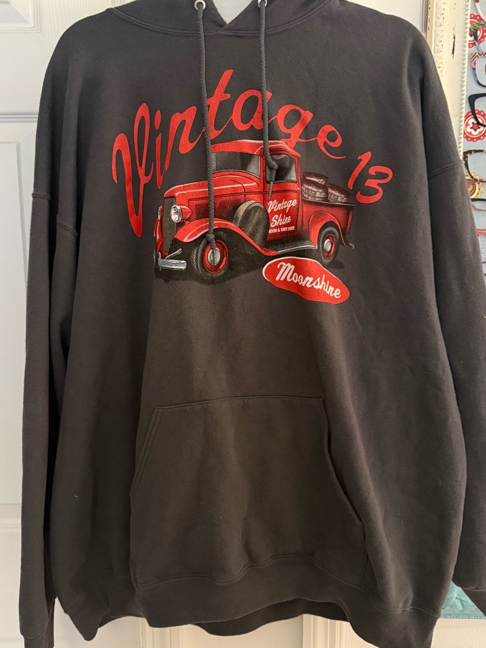 Vintage Moonshine Gray Red Truck Graphic Hoodie - size 3XL